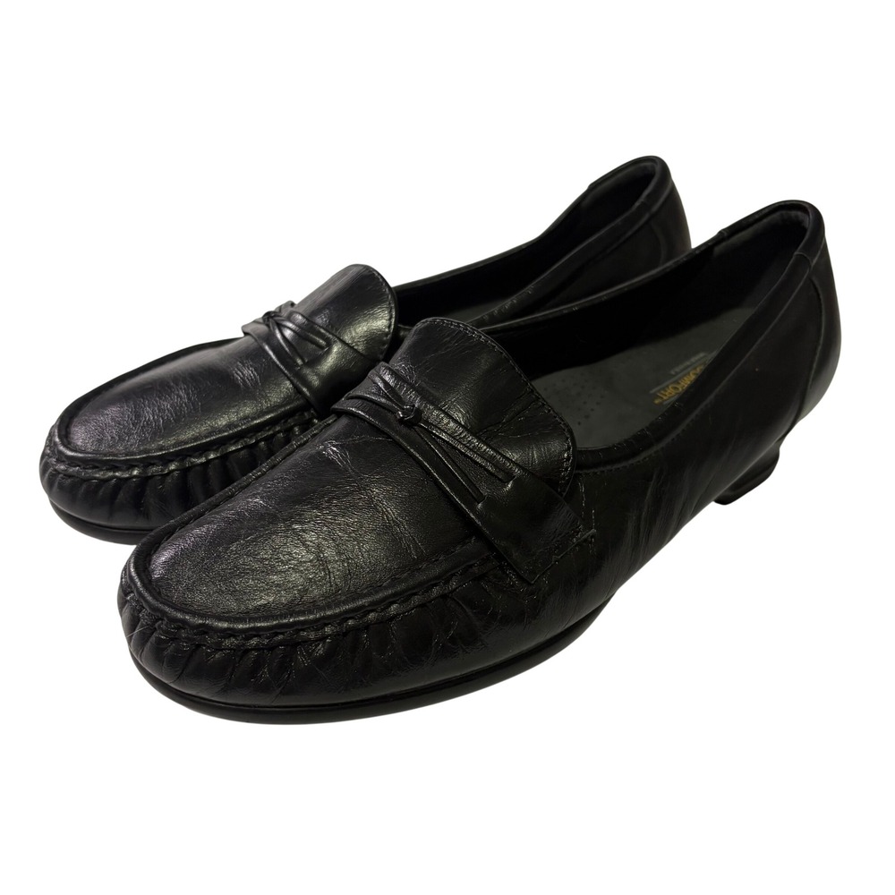 SAS Tripad Comfort Black Leather Loafers Wedge Shoes Women 7 Wide Width Made USA